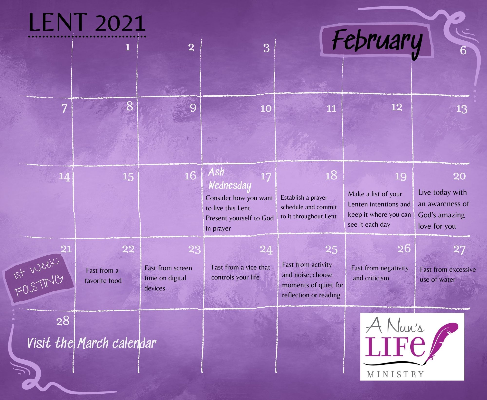 Lenten Calendar 2021 A Nun's Life Ministry
