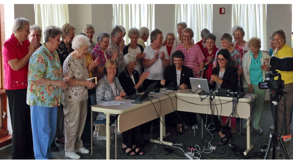 Nuns gathering to wave goodbye to the online audience!