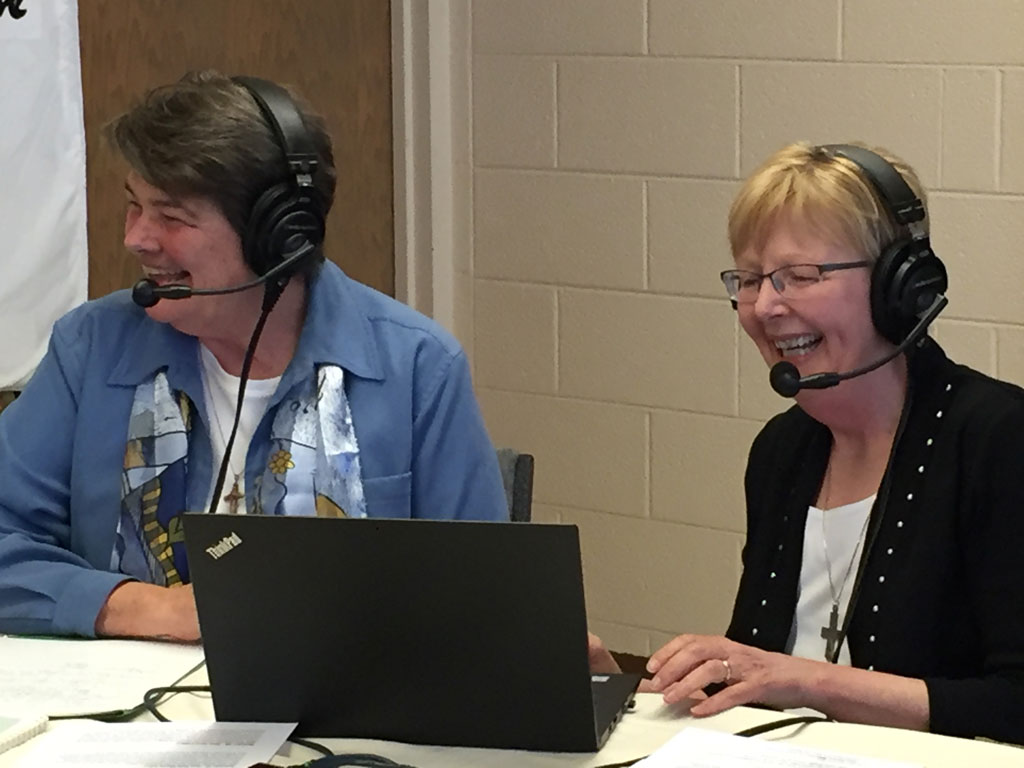 Sister Kathy and Sister Maxine having a great time on the podcast.