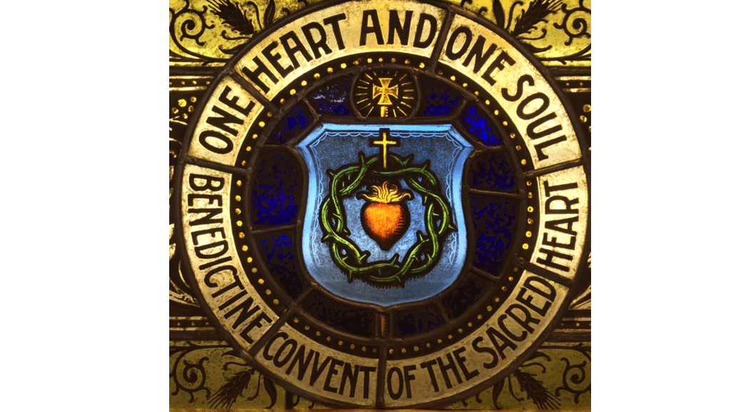 This stained glass window was part of the original monastery door.