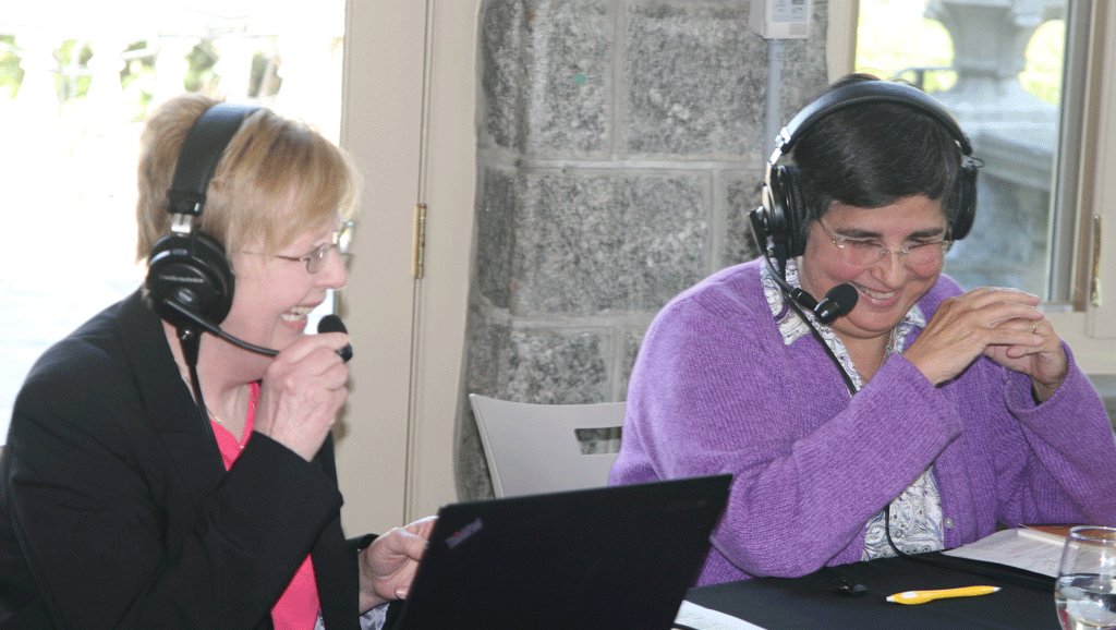 Sister Maxine and Sister Anita enjoying themselves on the podcast.